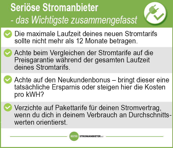 Seriöse Stromanbieter Liste