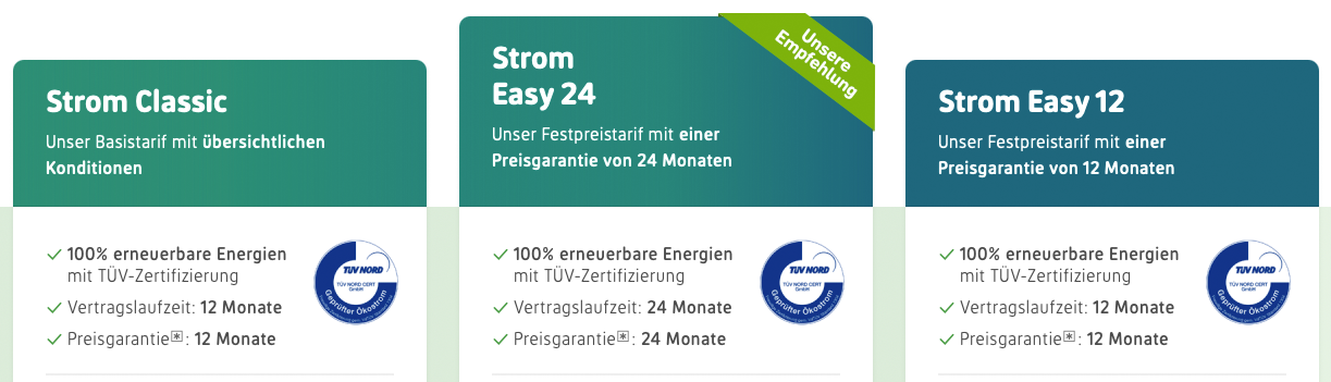 Grünwelt Tarifvielfalt