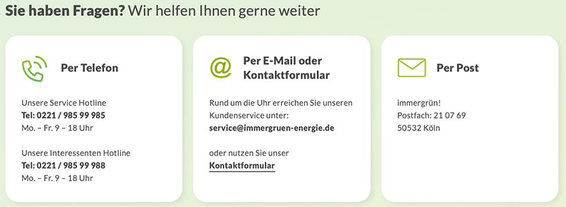 immergrün Kundenservice