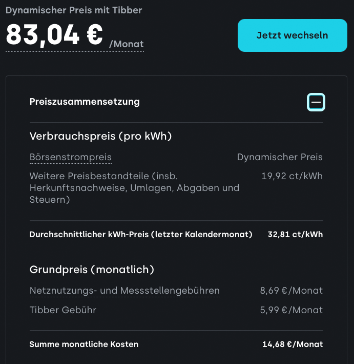 Tibber Beispielrechnung