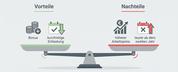 Grafik stellt Vorteile und Nachteile von Stromanbietern mit Prämie gegenüber
